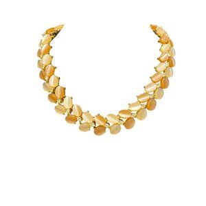 Vintage Signed Lisner Brown Cream Thermoset and Rhinestone Choker Necklace